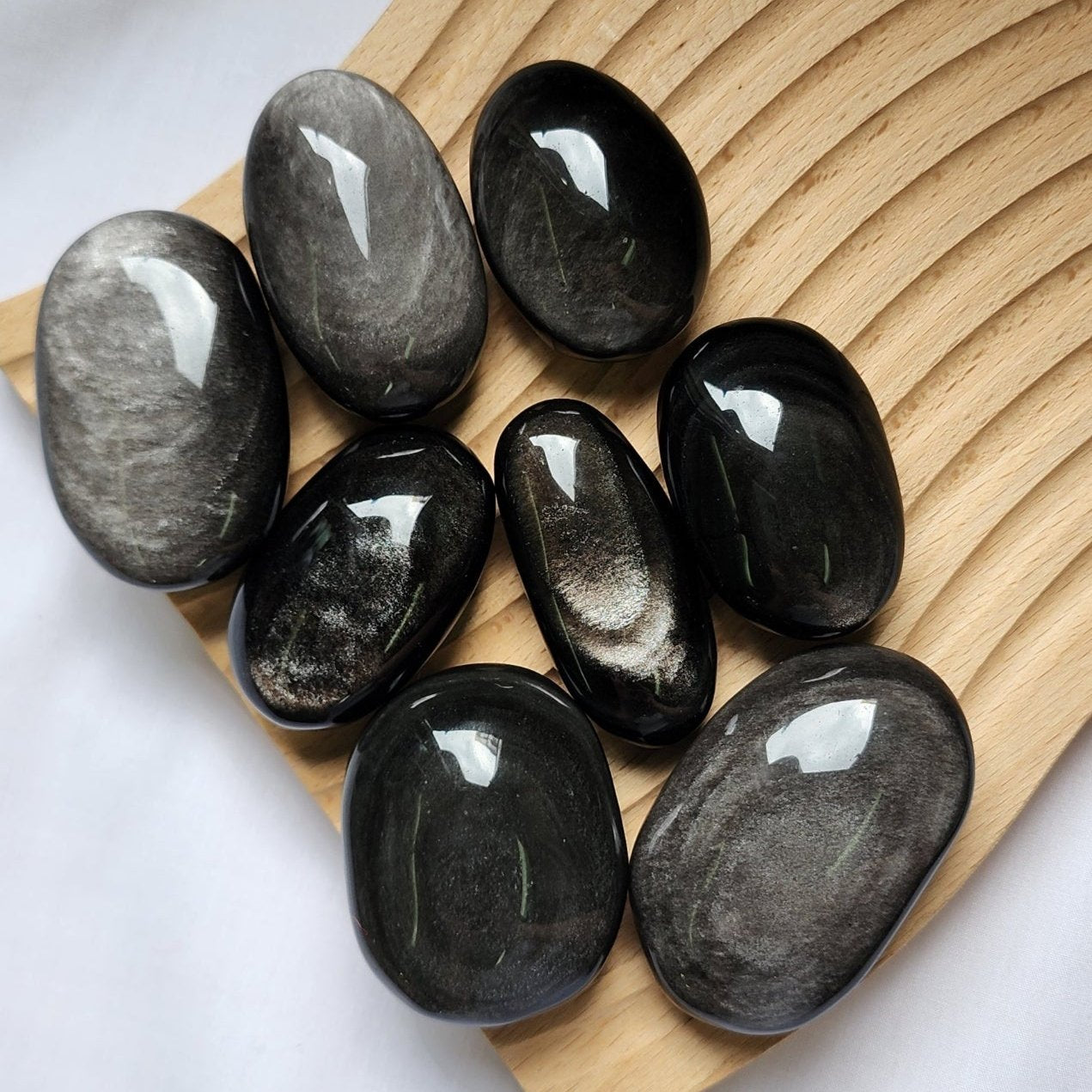 Silver Obsidian Palm Stones