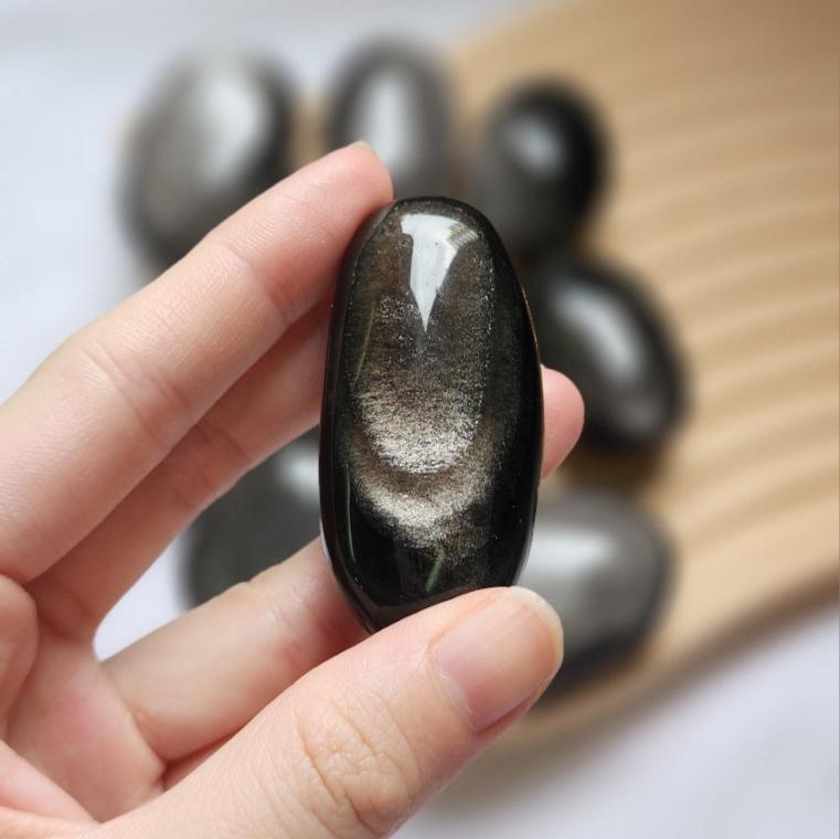Silver Obsidian Palm Stones