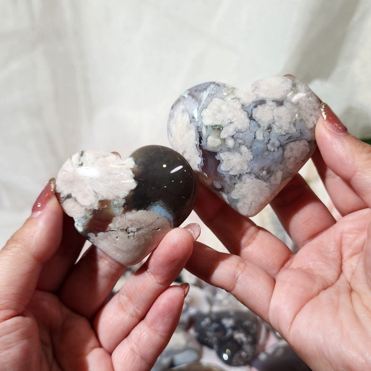 Black Sakura Agate Heart