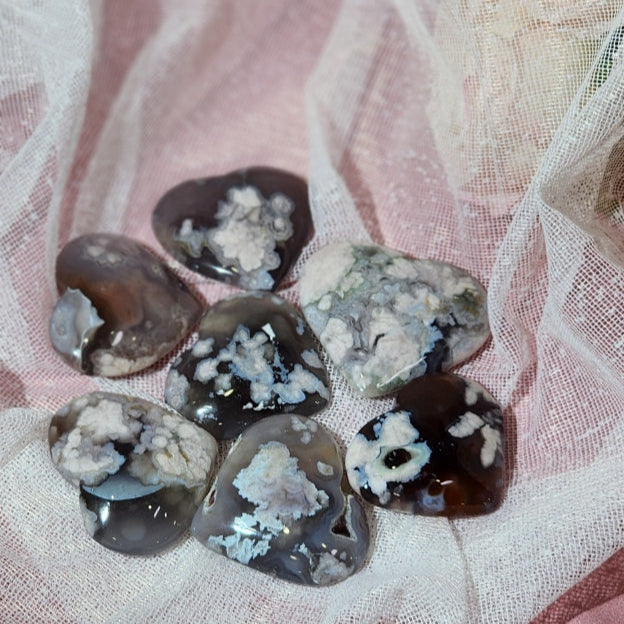 Black Sakura Agate Heart