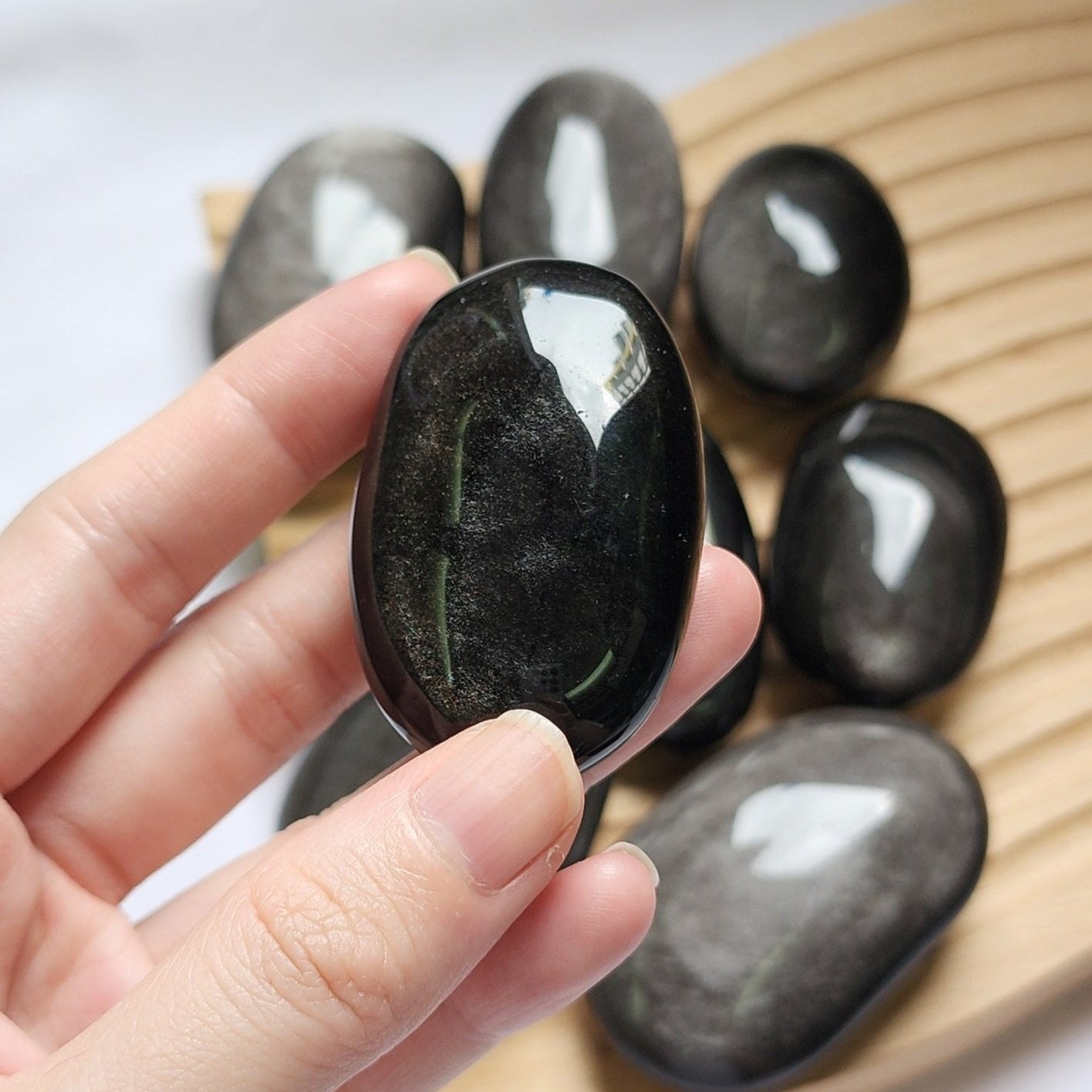 Silver Obsidian Palm Stones