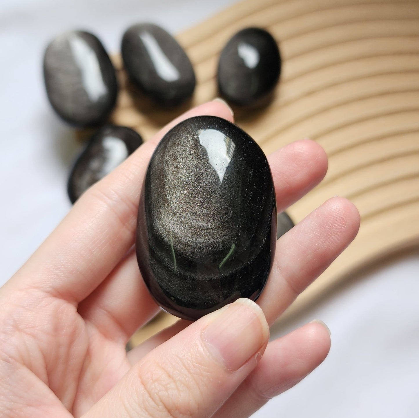 Silver Obsidian Palm Stones