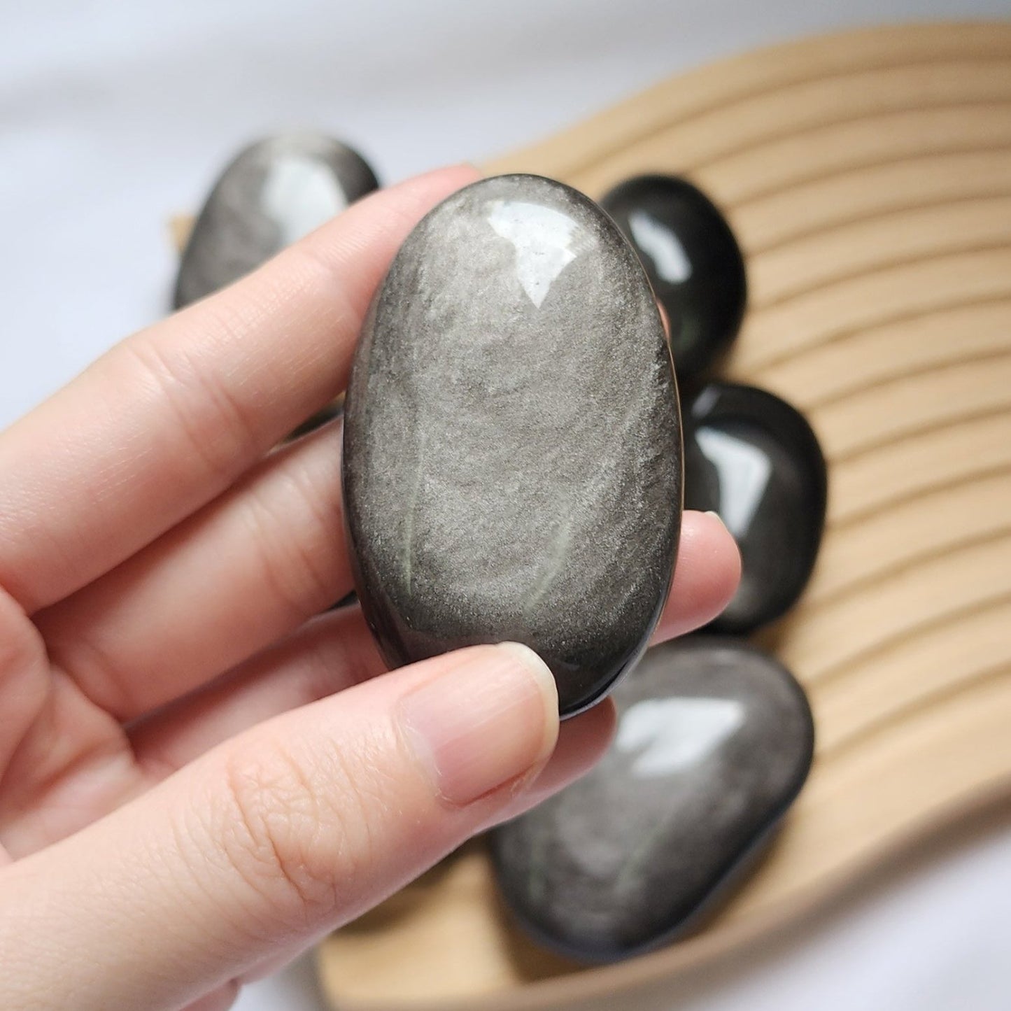 Silver Obsidian Palm Stones