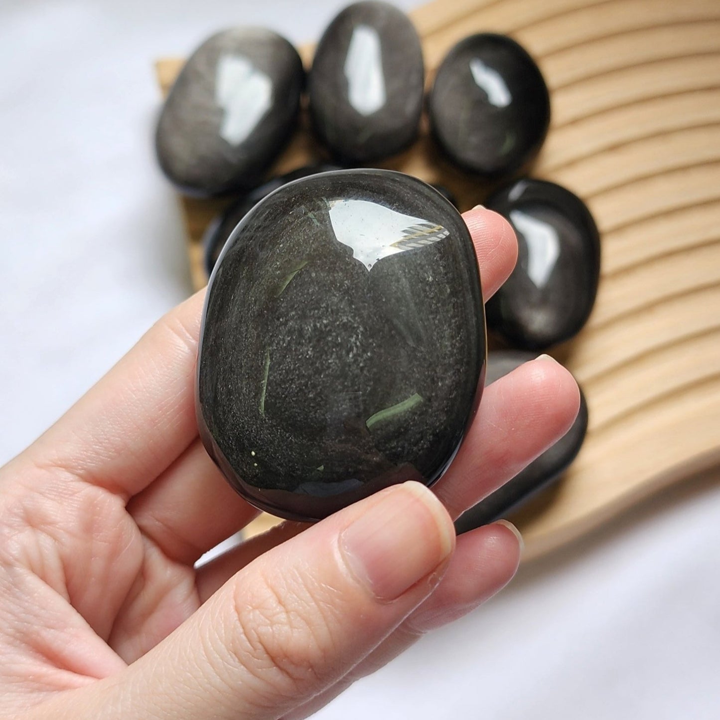Silver Obsidian Palm Stones