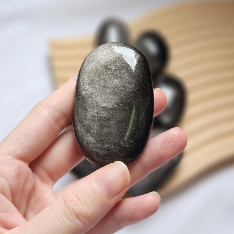 Silver Obsidian Palm Stones