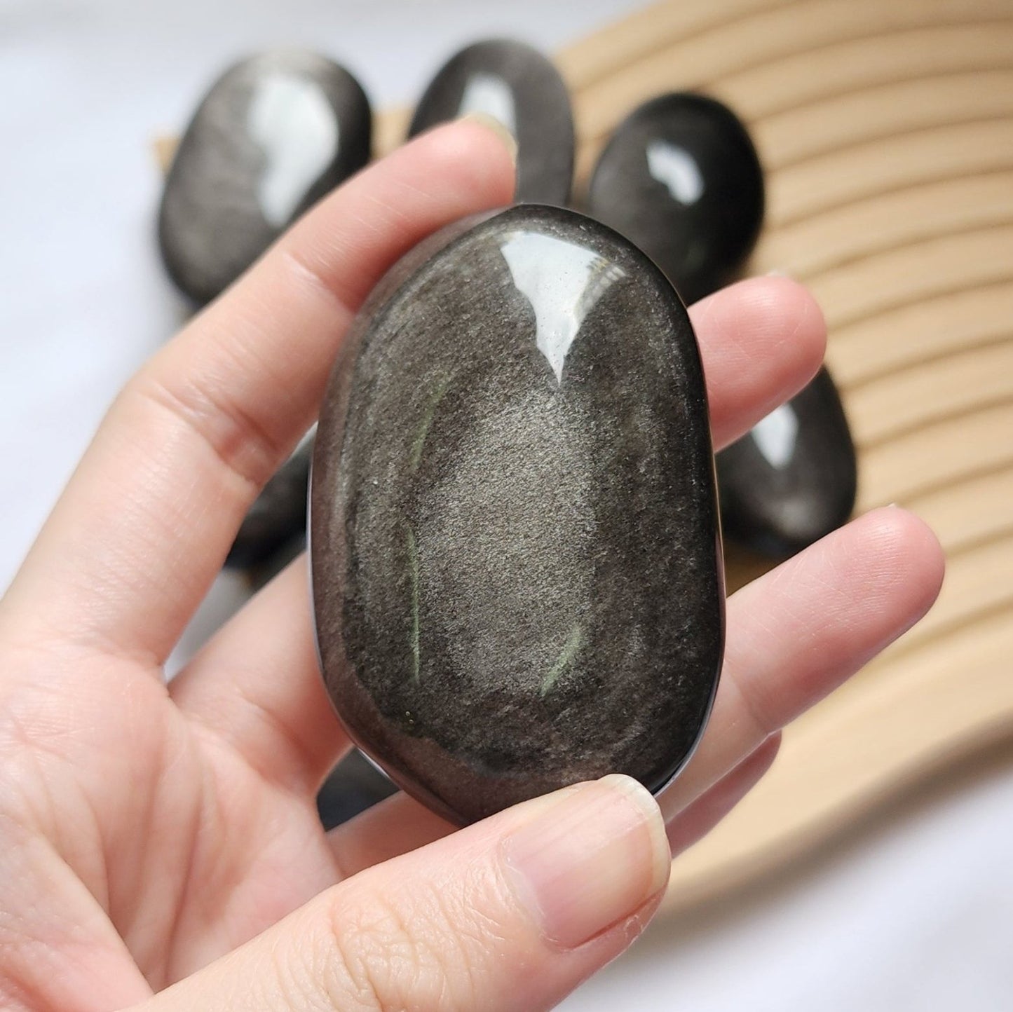 Silver Obsidian Palm Stones