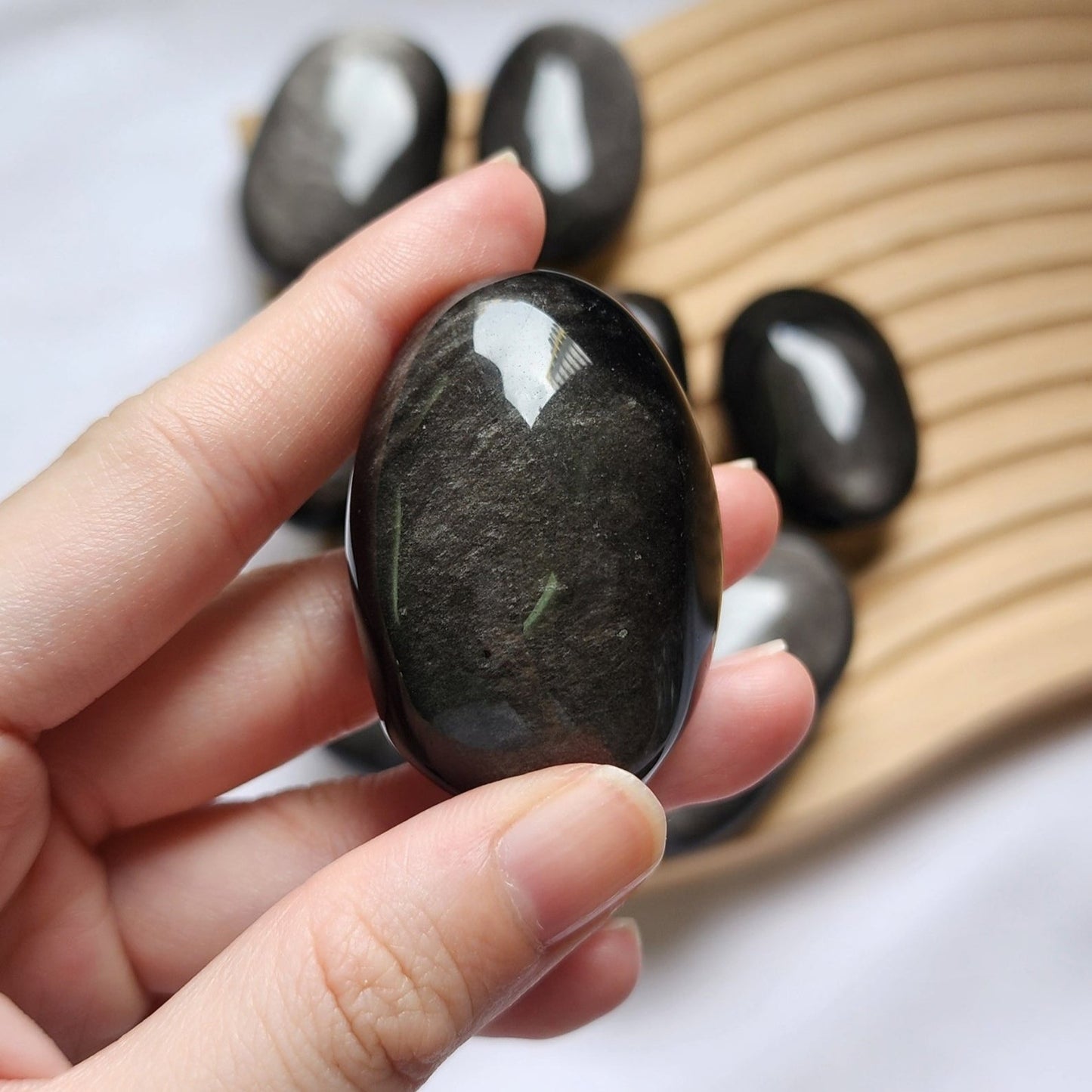 Silver Obsidian Palm Stones