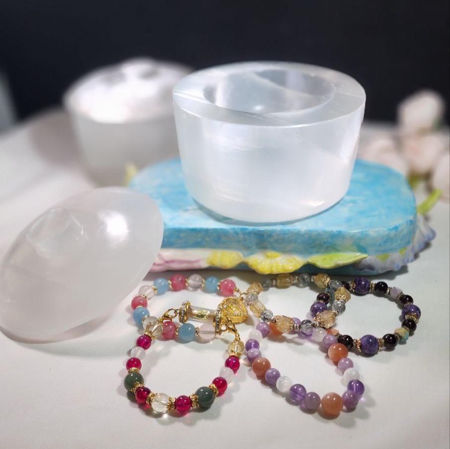 *Premium+ Custom made* Satin Spar Jewelry Bowl with Lid