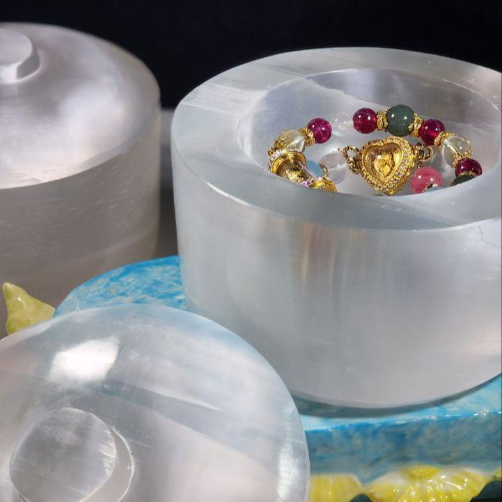 *Premium+ Custom made* Satin Spar Jewelry Bowl with Lid