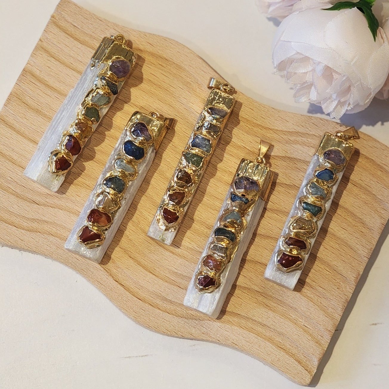 Selenite Chakra Pendants