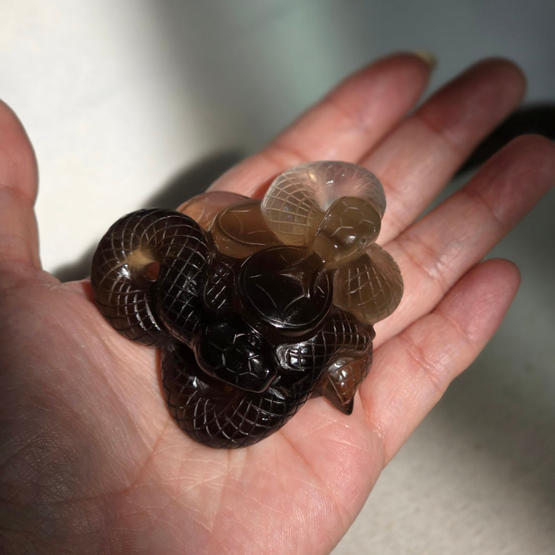 Smoky Quartz Double Snake Carving