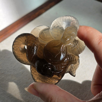 Smoky Quartz Double Snake Carving