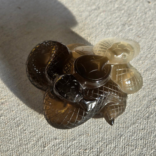Smoky Quartz Double Snake Carving