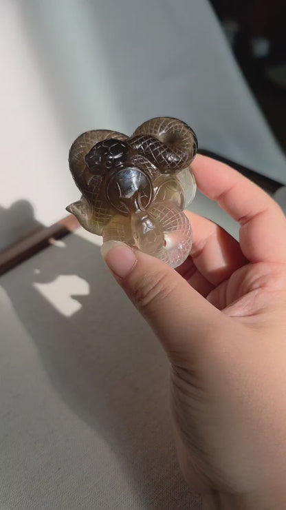 Smoky Quartz Double Snake Carving