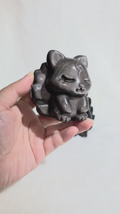 Nine Tail Fox Silver Obsidian